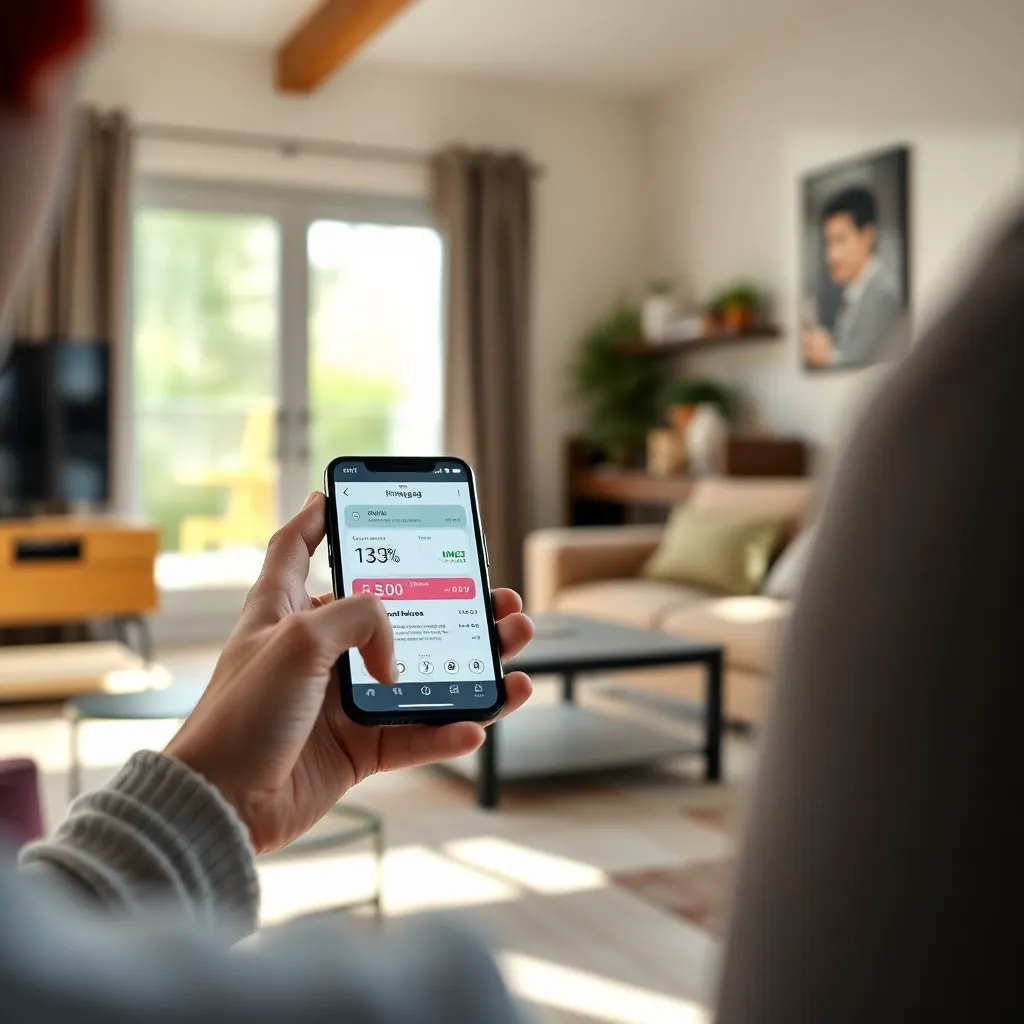 Persoon die ING bankapp gebruikt op smartphone